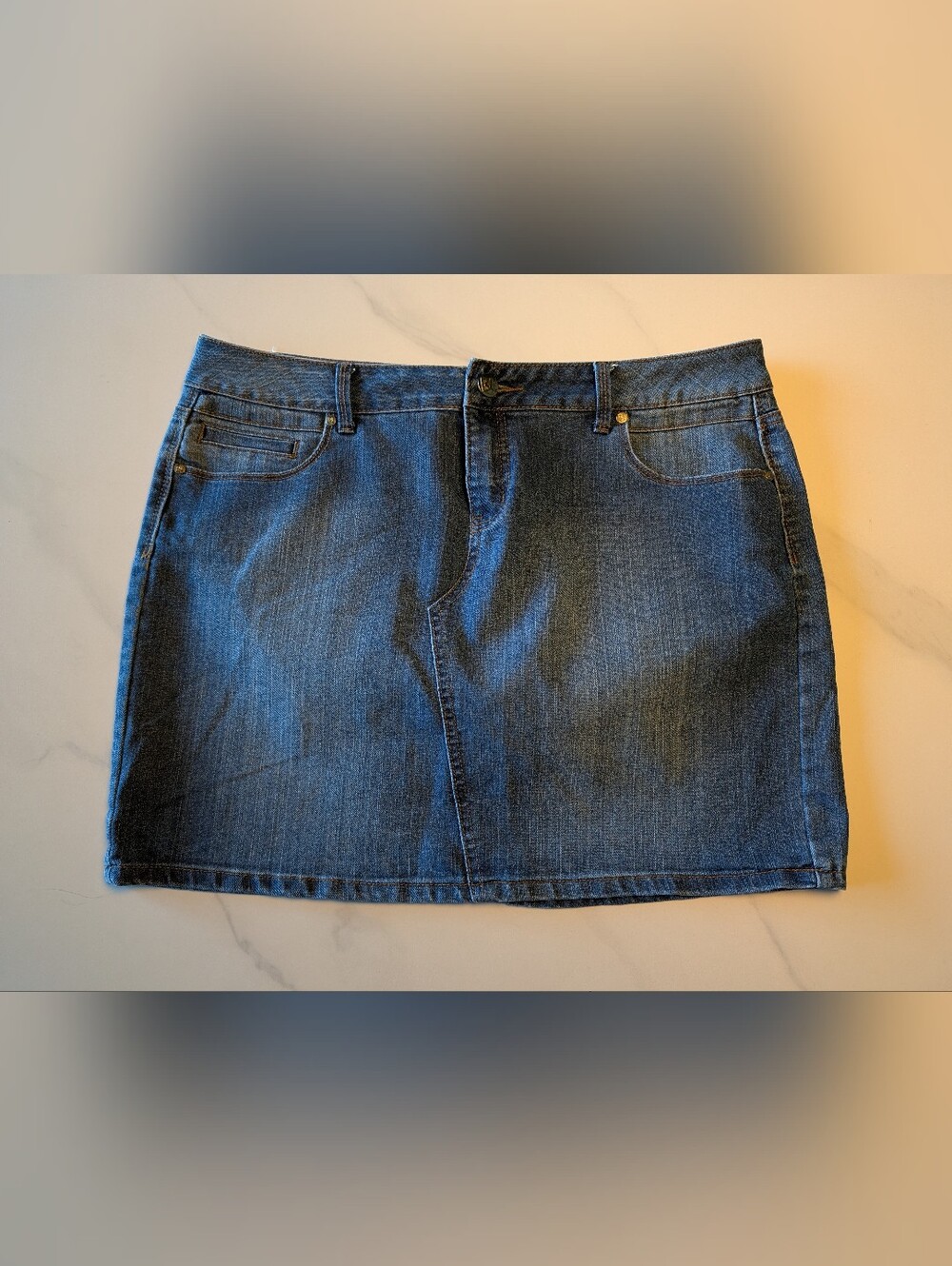 Women's Dark Blue Denim Mini Skirt - Classic Casual